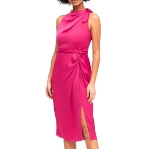 NWT Banana Republic Fuscia Silky Dress with Gathered Waist and Shoulder